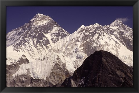 Framed Mt. Everest seen from Gokyo Valley, Sagarnatha National Park, Nepal. Print