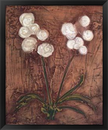 Framed White Flowers on Red II Print