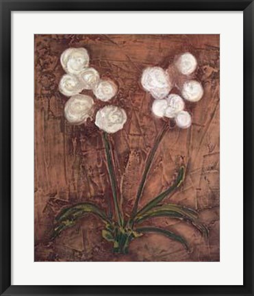 Framed White Flowers on Red II Print