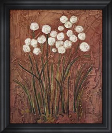 Framed White Flowers on Red I Print