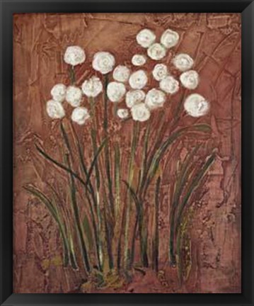 Framed White Flowers on Red I Print