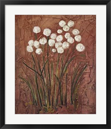 Framed White Flowers on Red I Print