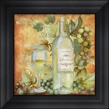 Framed Grapevine &amp; Wine White Print