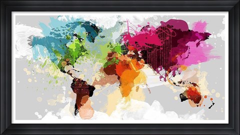 Framed Colourful World Map Print