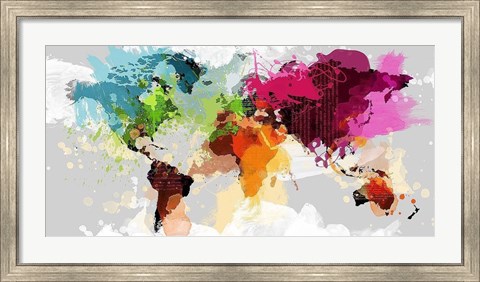 Framed Colourful World Map Print