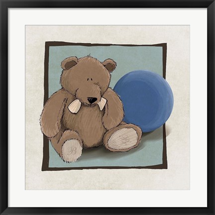Framed Teddy Bear and Ball Print