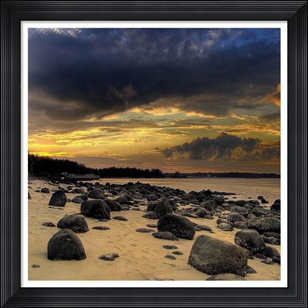 Framed Rocks on Beach 1 Print