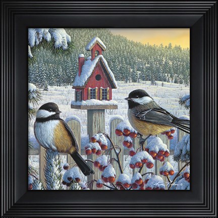 Framed Winter Chickadees Print