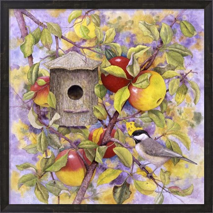Framed Chickadee &amp; Apples Print