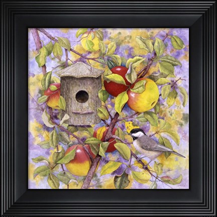 Framed Chickadee &amp; Apples Print