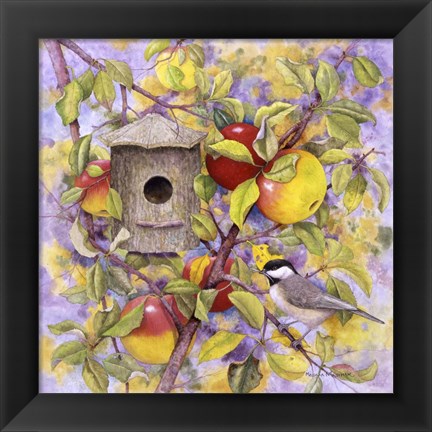 Framed Chickadee &amp; Apples Print