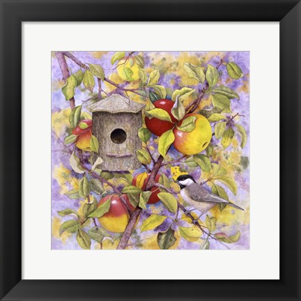 Framed Chickadee &amp; Apples Print