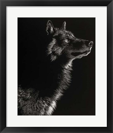 Framed Scratchboard Wolf II Print