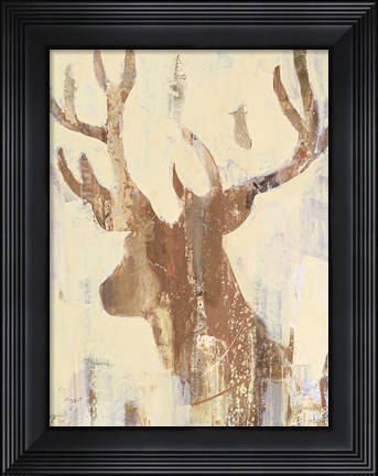 Framed Golden Antlers II Neutral Grey Print