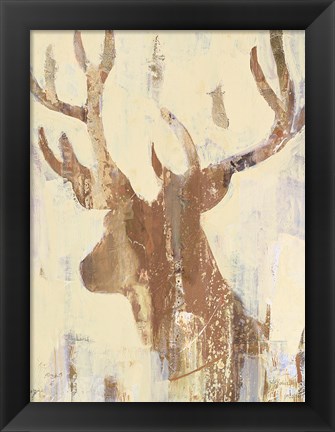 Framed Golden Antlers II Neutral Grey Print