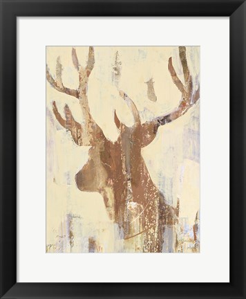 Framed Golden Antlers II Neutral Grey Print