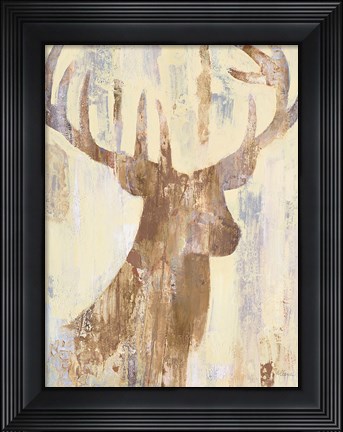 Framed Golden Antlers I Neutral Grey Print