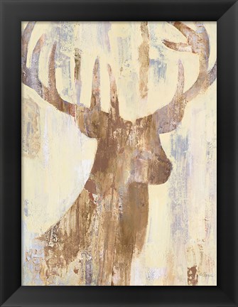 Framed Golden Antlers I Neutral Grey Print