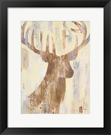 Framed Golden Antlers I Neutral Grey Print