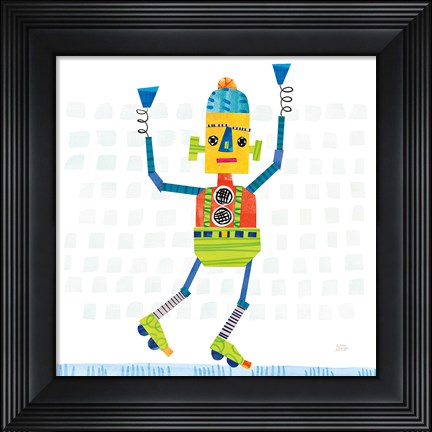 Framed Robot Party I on Squares Print