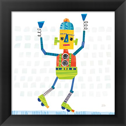 Framed Robot Party I on Squares Print