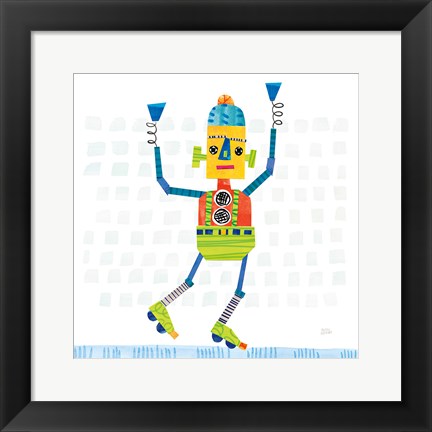 Framed Robot Party I on Squares Print