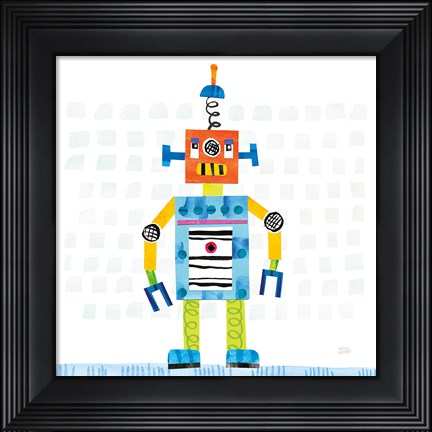 Framed Robot Party II on Squares Print