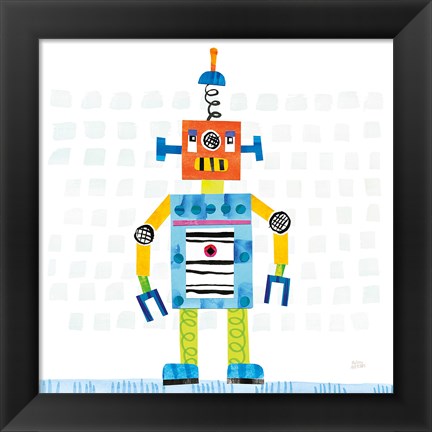 Framed Robot Party II on Squares Print