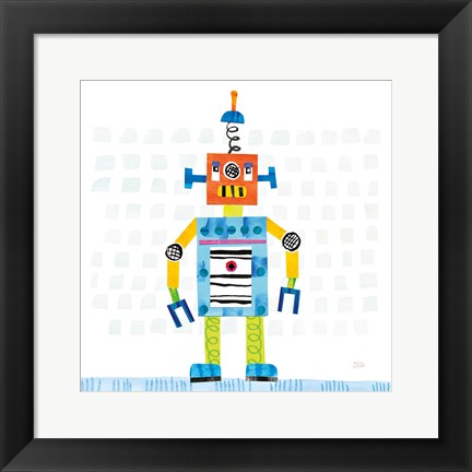 Framed Robot Party II on Squares Print