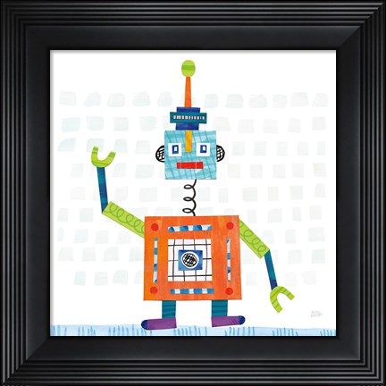Framed Robot Party III on Squares Print