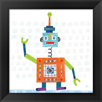 Framed Robot Party III on Squares Print