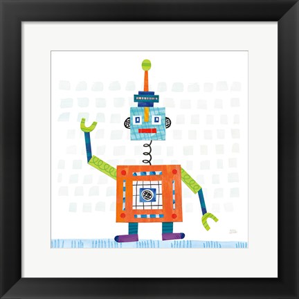 Framed Robot Party III on Squares Print