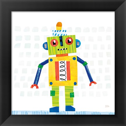 Framed Robot Party IV on Squares Print