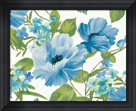 Framed Summer Poppies Blue Print