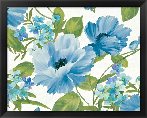 Framed Summer Poppies Blue Print