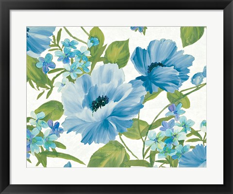 Framed Summer Poppies Blue Print