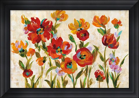 Framed July in the Garden I Cream Print