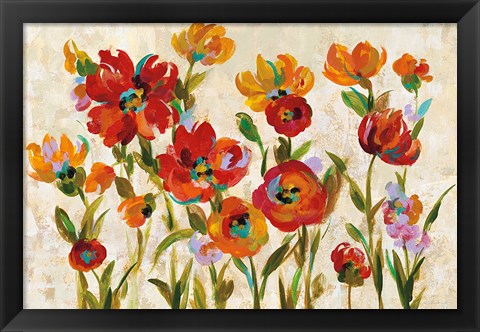 Framed July in the Garden I Cream Print