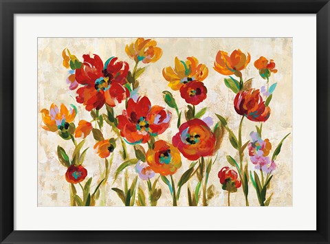 Framed July in the Garden I Cream Print