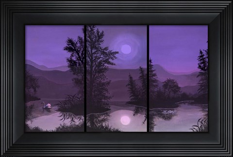 Framed Swan Lake In Pink And Purple Print