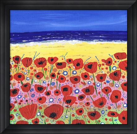 Framed Poppies by the Beach Print