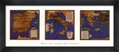Framed Map Spain-Italy-Greece Triptych Print