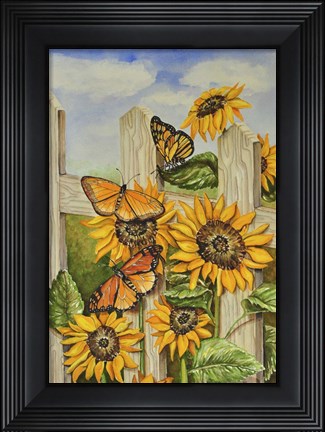 Framed Painted Ladies &amp; Morning Glories Print