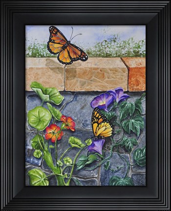 Framed Monarchs, Nasturtiums and Morning Glories Print