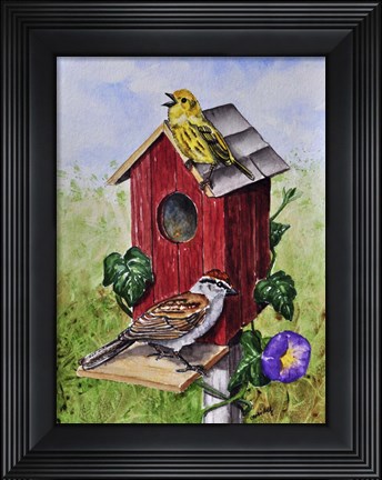 Framed Chipping Sparrow and Yellow Warbler Print