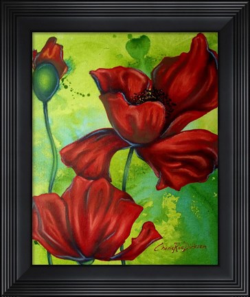 Framed Red Poppies on Green Print