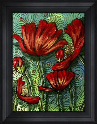 Framed Red Poppies &amp; Swirls Print