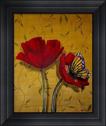Framed Red Poppies With Yellow Butterfly Print