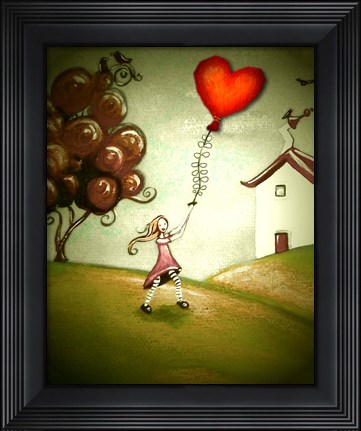 Framed Girl Flying a Heart Balloon Print