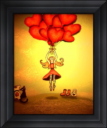 Framed Girl Holding Heart Balloons Print